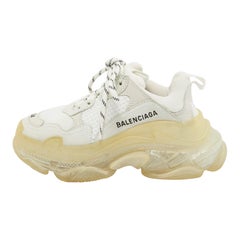 Balenciaga White Mesh and Leather Triple S Clear Sole Sneakers Size 34