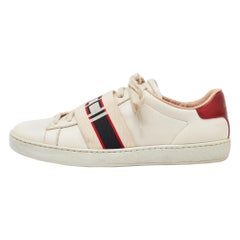 Gucci White/Red Leather Ace Gucci Band Low Top Sneakers Size 37