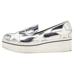 Stella McCartney Silver Faux Leather Star Platform Binx Slip On Sneakers Size 40