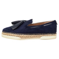 Tod's Blue Suede Fringe Tassel Detail Slip On Loafers Size 41