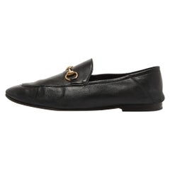 Gucci Jordaan Schwarz Leder Slip On Loafers Größe 42,5