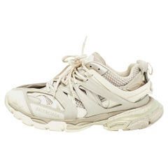 Balenciaga Grey/Cream Faux Leather and Mesh Track Sneakers Size 43