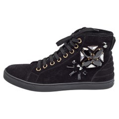 Louis Vuitton Black Suede Crystal Embellished High Top Sneakers Size 38