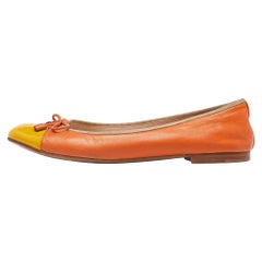 Prada Orange/Yellow Leather Bow Cap Toe Ballet Flats Size 38.5