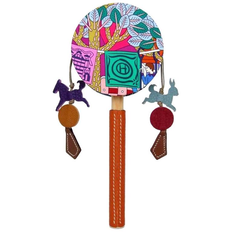 Rare Hermes Tambourine Baby Rattle Toy Silk Leather at 1stDibs