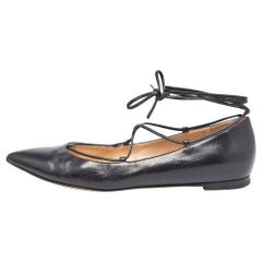 Gianvito Rossi Black Leather Femi Ankle Tie Flats Size 37