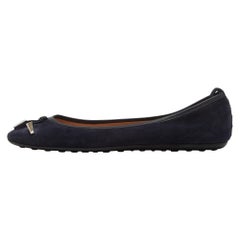 Tod's Navy Blue Suede Studded Ballet Flats Size 37.5