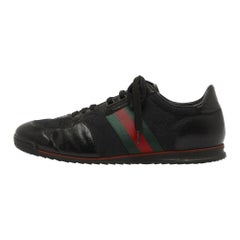 Gucci Black Leather and GG Canvas Web Low Top Sneakers Size 44.5