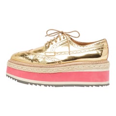 Prada Gold Leather Platform Derby Sneakers Size 35