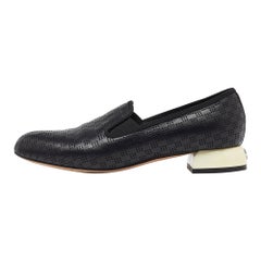 Chanel Black Perforated Leather CC Slip On Loafers Size 38.5