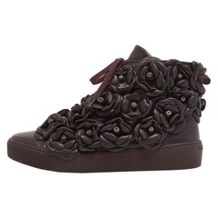 Chanel Purple Leather CC Camellia High Top Sneakers Size 37.5