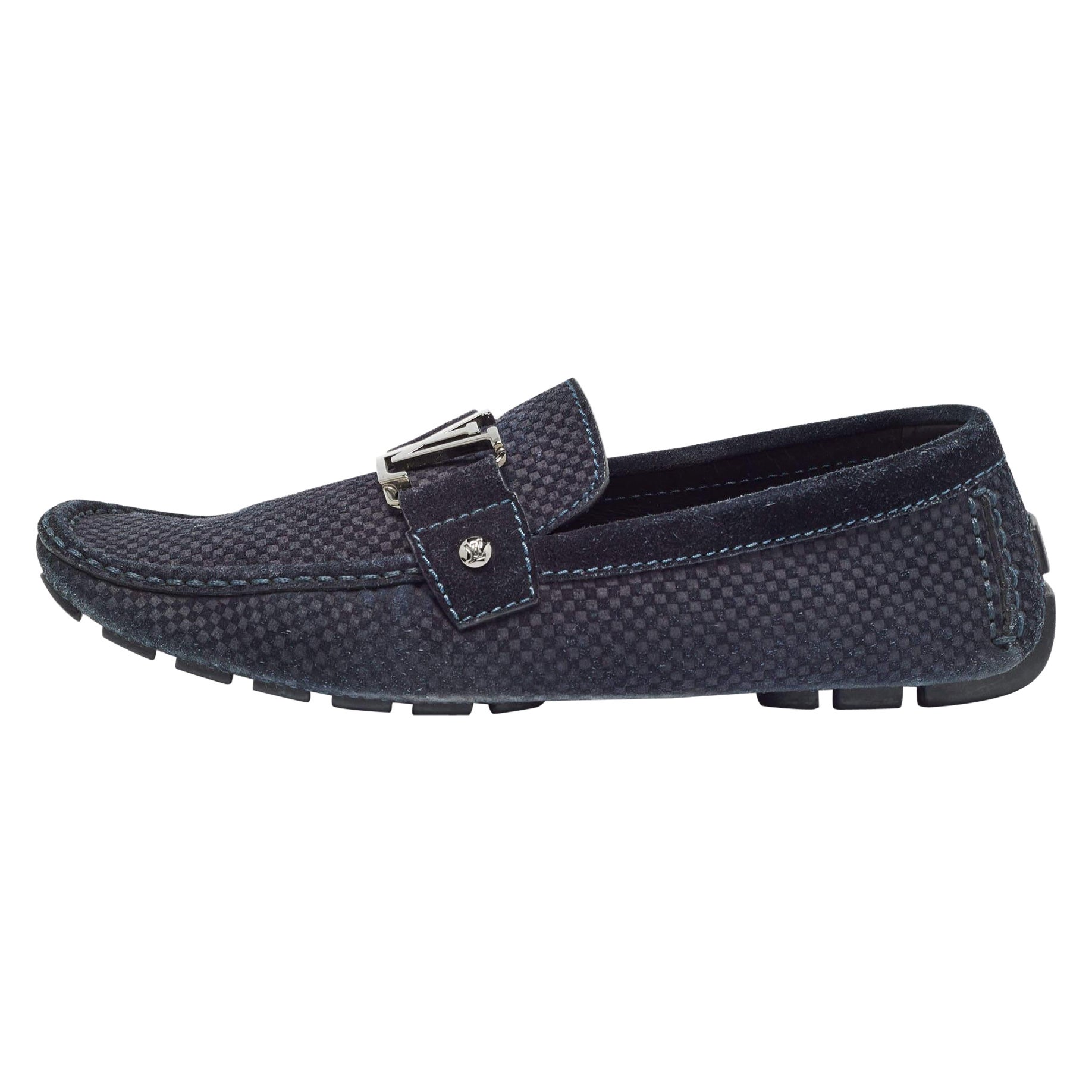 Louis Vuitton Monte Carlo Slip On Loafers aus marineblauem Wildleder in Marineblau, Größe 41,5