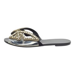 Sophia Webster Flats de cuero negro y PVC Madame Butterfly Slide Talla 38.5