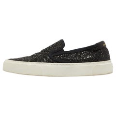 Saint Laurent Black Glitter Slip On Sneakers Size 37.5