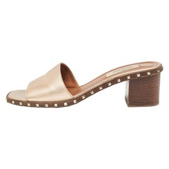 Valentino Metallic Rose Leather Rockstud Slides Size 35