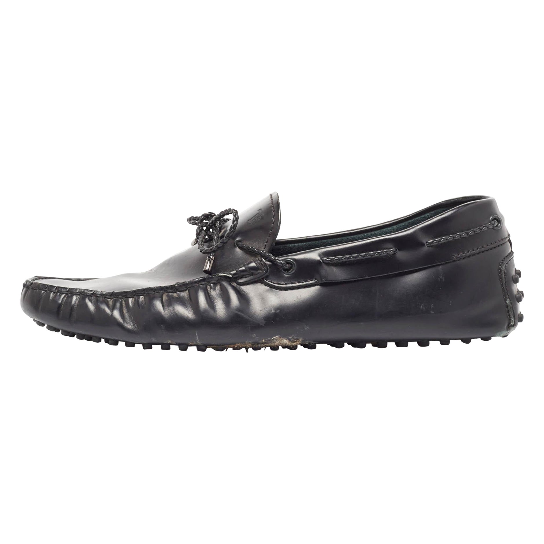 Tods Black Leather Gommino Loafers Size 42 For Sale
