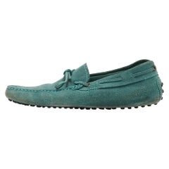 Tod's Green Suede Gommino Slip On Loafers Size 39.5