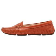 Prada Orange Perforated Leather Penny Loafers Size 36