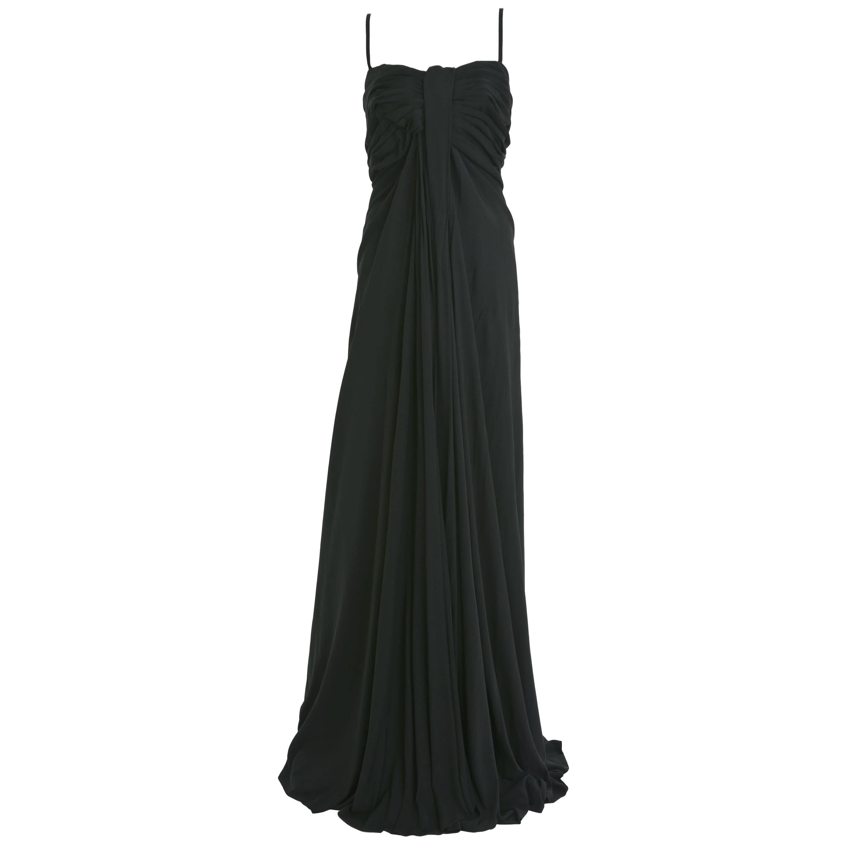 1970s SORELLE CHIOSTRI Couture Black Long Evening Dress For Sale