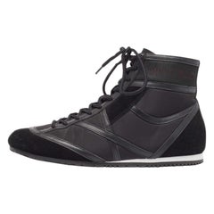 Jimmy Choo Black Leather and Nylon High Top Sneakers Size 38