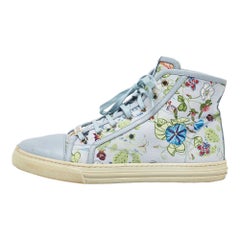 Gucci Grey Leather and Floral Print Canvas High Top Sneakers Size 39