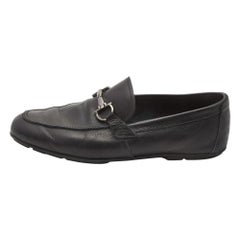 Used Salvatore Ferragamo Black Leather Gancini Slip On Loafers Size 41