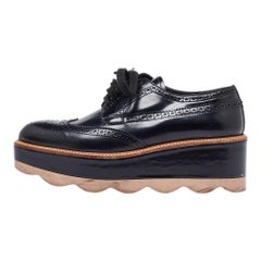 Prada Black Brogue Patent Leather Wave Wingtip Platform Derby Sneakers Size 36