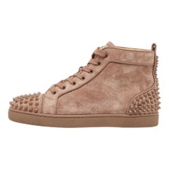 Christian Louboutin Brown Suede Lou Spike High Top Sneakers Size 40.5