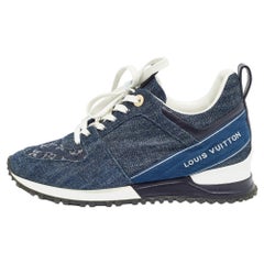 Louis Vuitton Navy Blue Monogram Denim and Leather Run Away Sneakers Size 37