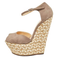 Giuseppe Zanotti Beige Suede Wedges Peep Toe Espadrille Size 36