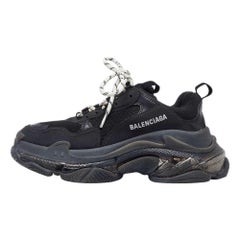 Balenciaga Black Faux Leather and Mesh TripleLow Top Sneakers Size 38
