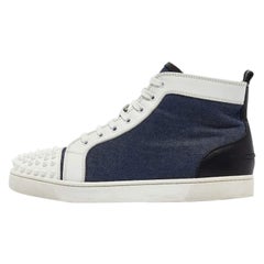 Christian Louboutin Denim & Leather Lou Degra Spiked High Top Sneakers Size 42.5
