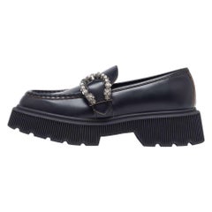 Gucci Black Leather Dionysus Accent Platform Loafers Size 40