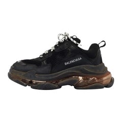 Balenciaga Black Faux Leather and Mesh Triple S Sneakers Size 40