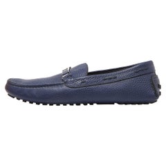 Fendi Blue Leather FF Logo Slip On Loafers Size 43