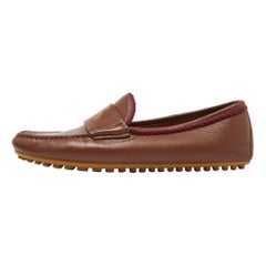 Gucci Brown Leather Slip On Loafers Size 41