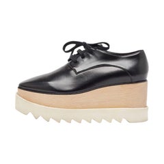 Stella McCartney Black Faux Leather Elyse Platform Derby Sneakers Size 37