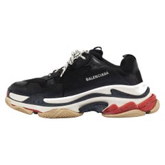 Balenciaga Black Faux Leather And Mesh Triple S Sneakers Size 45