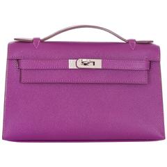 Hermes Anemone Kelly Pochette Cut Clutch Bag palladium 9