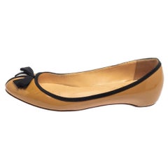 Christian Louboutin Beige Patent Leather Balinodono Bow Ballet Flats Size 38