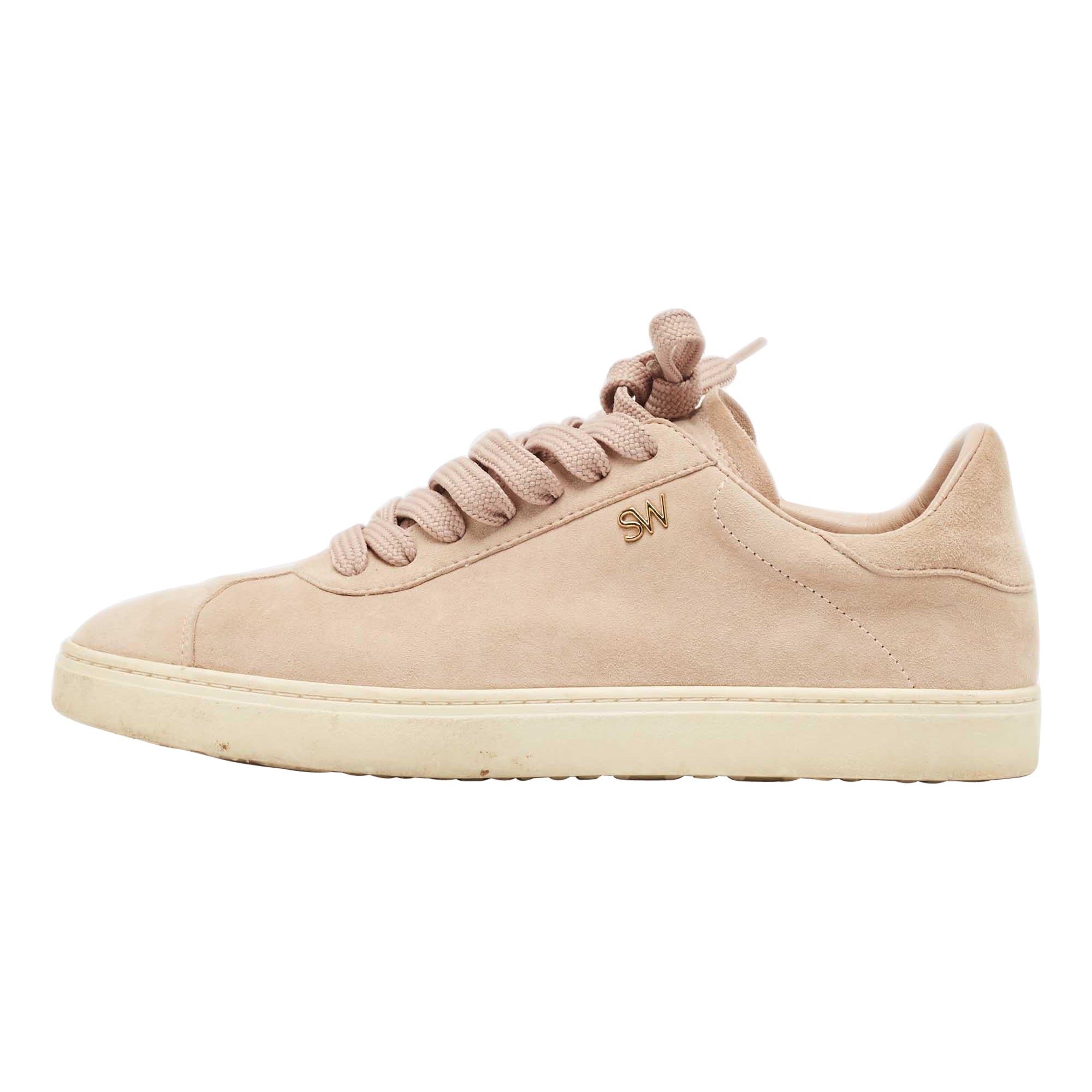 Baskets basses Stuart Weitzman rose poussiéreux en daim, taille 36,5 en vente