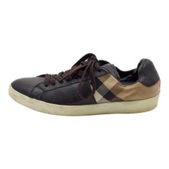Burberry, scarpe da ginnastica in tela e pelle nero/beige Up & Up, taglia 41