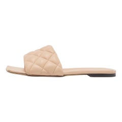 Bottega Veneta Beige Padded Leather Flat Slides Size 39
