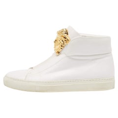 Versace White Leather Palazzo High Top Sneakers Size 36