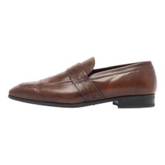 Used Salvatore Ferragamo Brown Leather Slip On Loafers Size 43.5