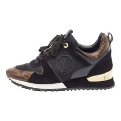 Louis Vuitton Black Suede & Monogram Canvas Run Away Low Top Sneakers Size 37.5