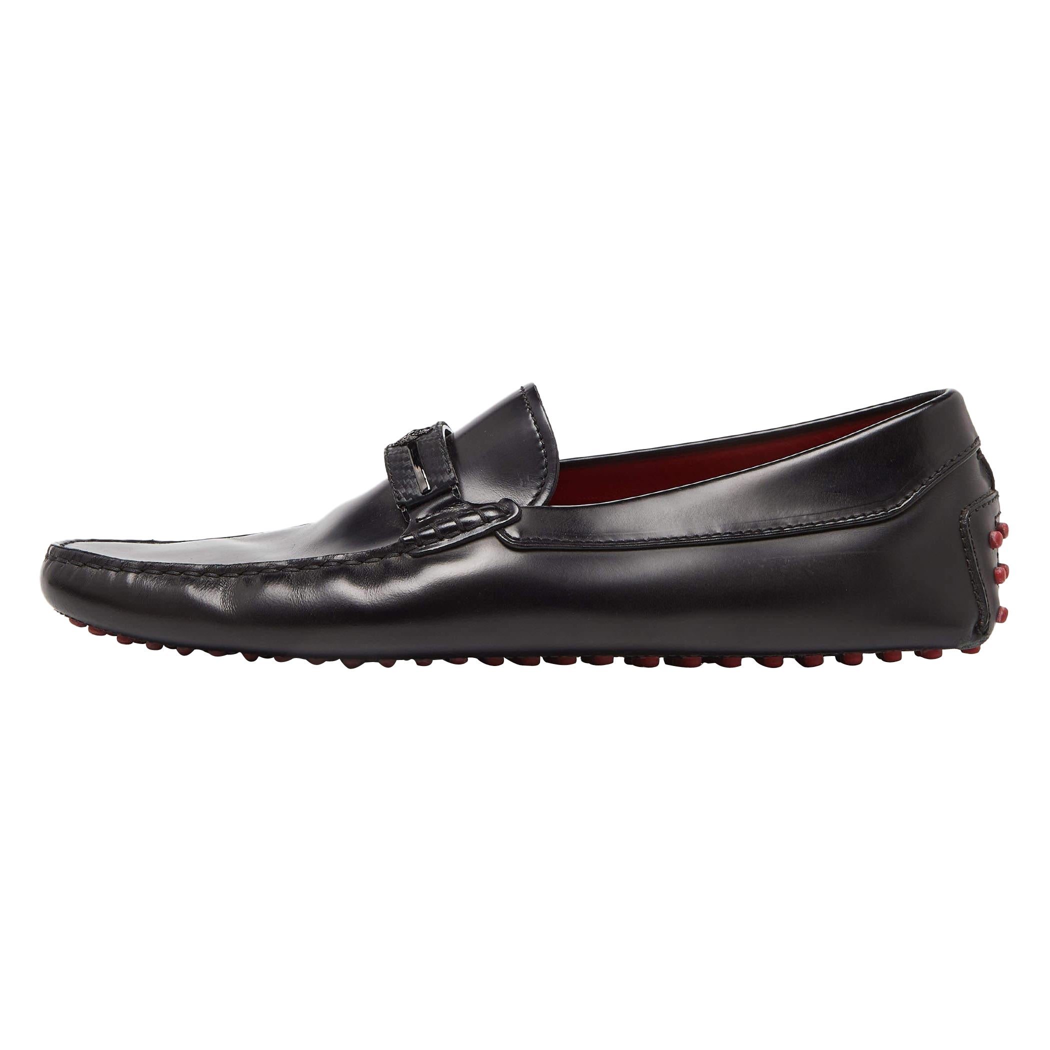 Tod's For Ferrari Black Leather Slip On Loafers Size 39.5 For Sale