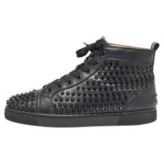 Christian Louboutin Black Leather Louis Spike Flat Sneakers Size 43