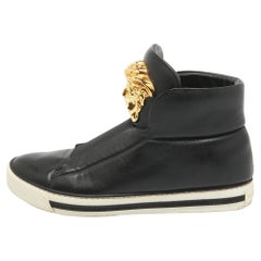 Versace Black Leather Palazzo High Top Sneakers Size 39.5