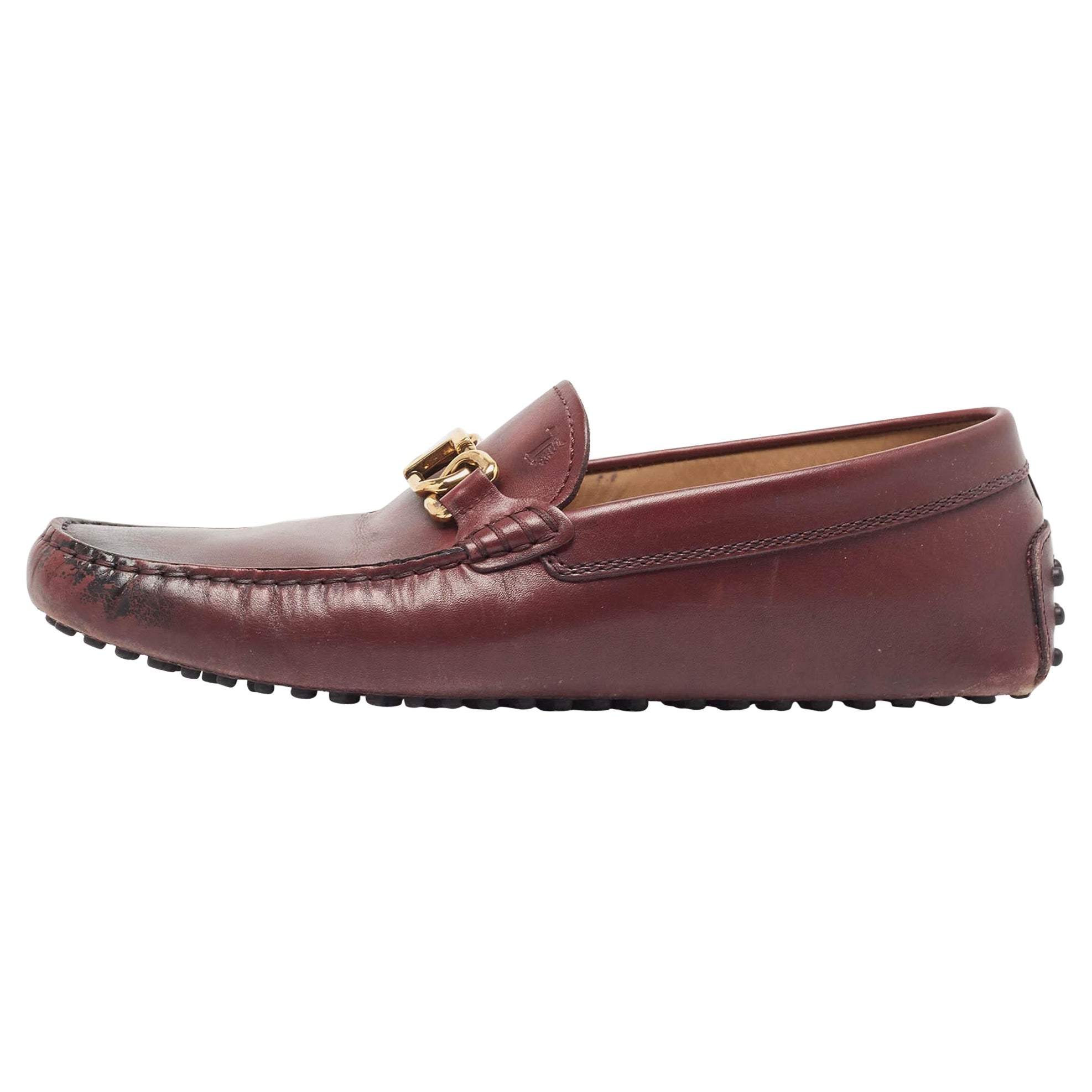 Salvatore Ferragamo Mocasines Slip On de piel burdeos Talla 40.5
